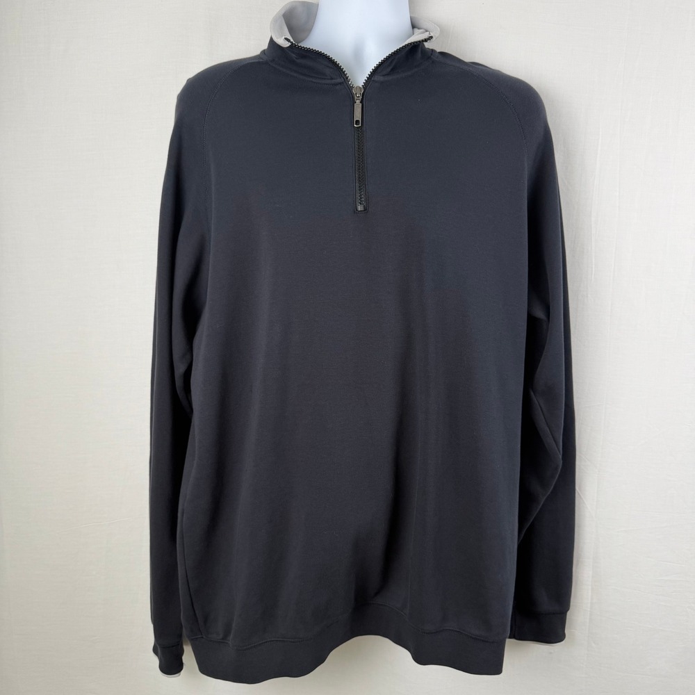 Boston Traders Mens XXL 100% Pima Cotton Quarter Zip Pullover Navy Charcoal